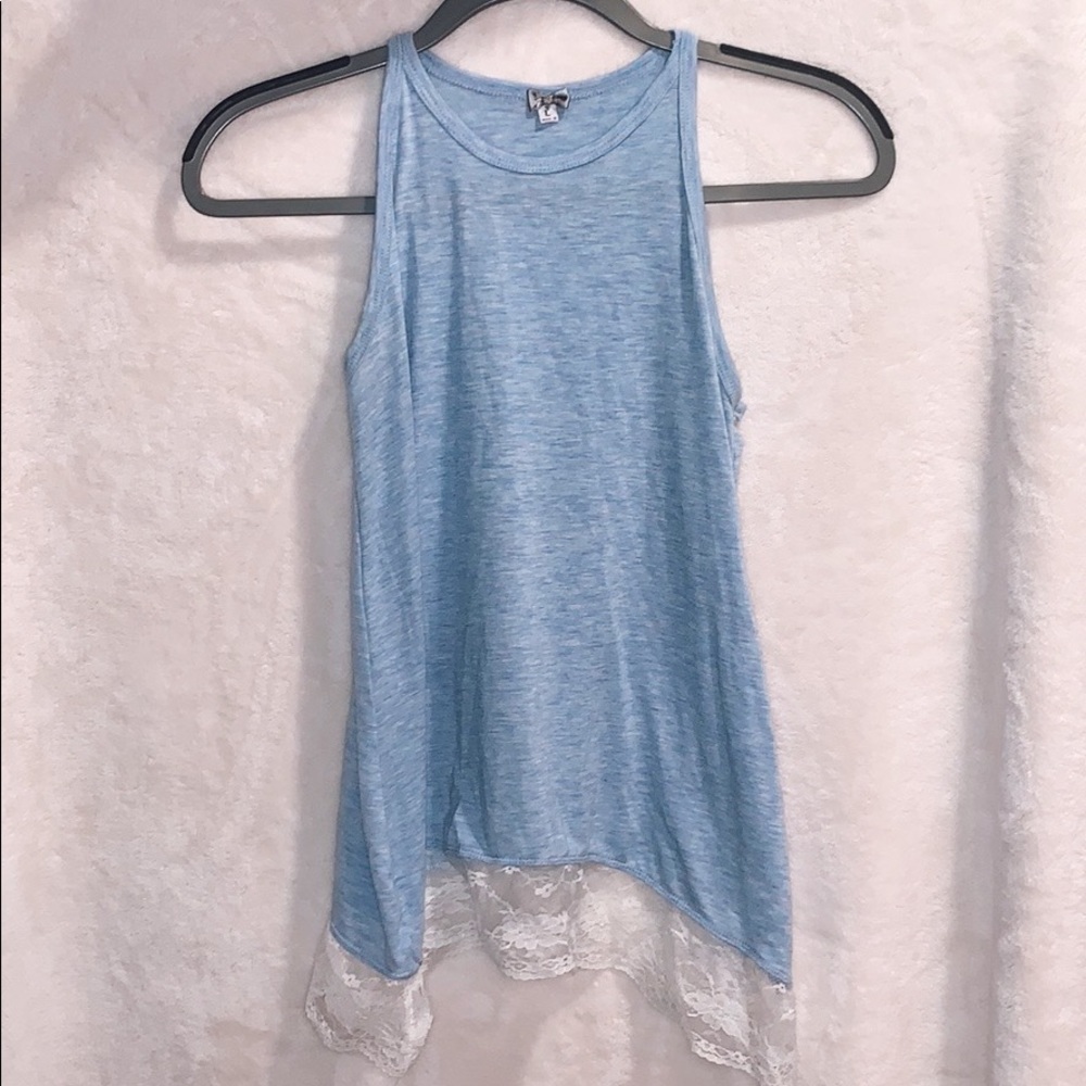 Girl’s Sky Blue Tank Top with Lace Details